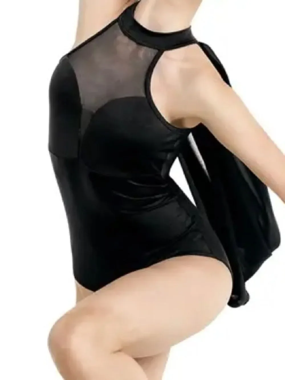 WEISSMAN solo custom Dance Costume black drape illusion leotard MT10188 LA